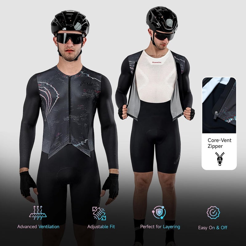 Santic Men's Triathlon Cycling Suit Long Sleeve Padded Skinsuit, Breathable One-Piece Bicycle Racing Suit for Triathletes - Image 4